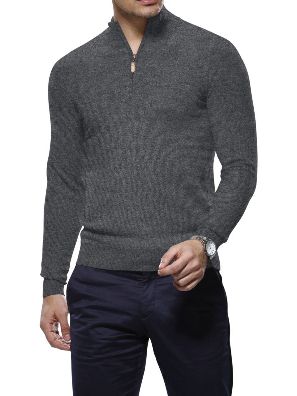 (product) Flannel Cashmere 1/4 Zip Mock Sweater