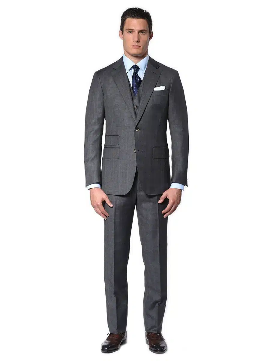 (product) Grey Glen Plaid Bespoke Suit, full front view