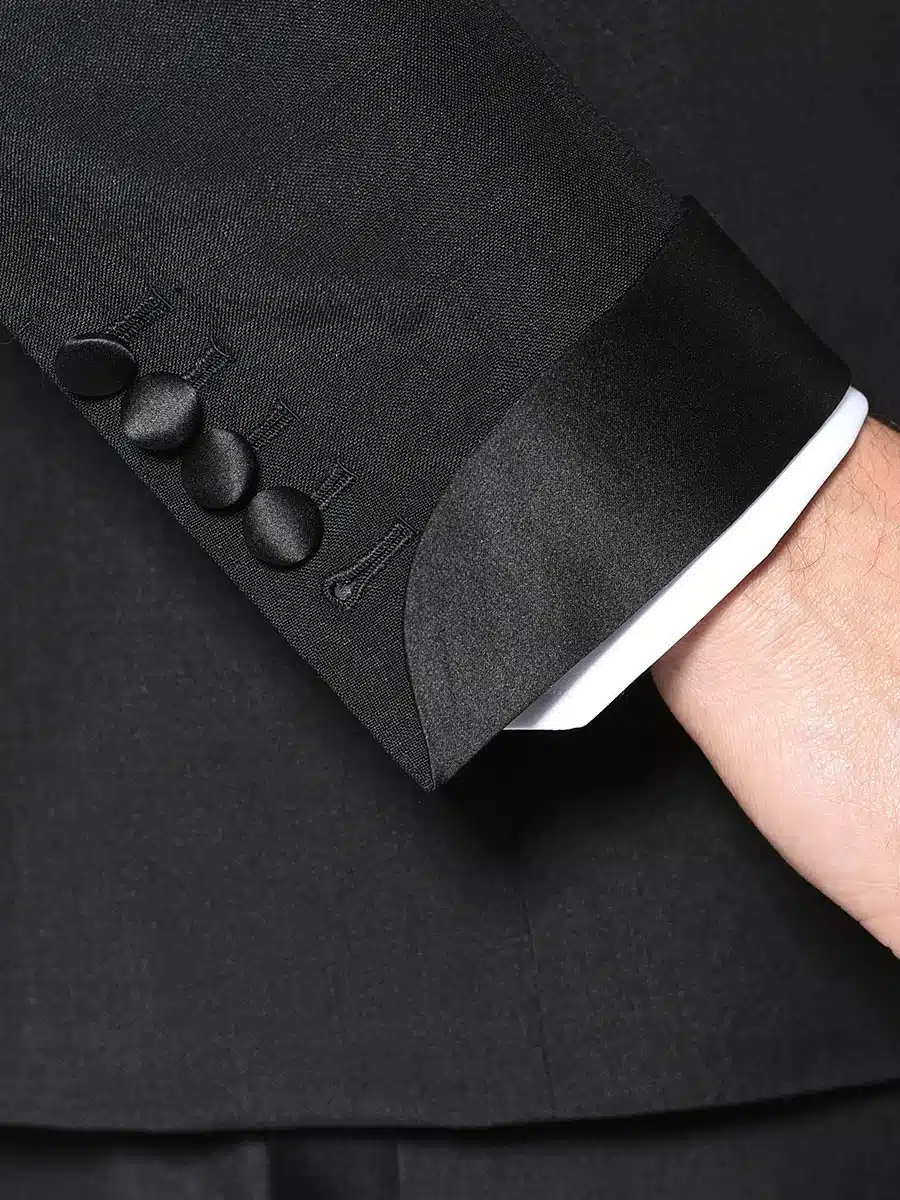 (product) Black Wool Mohair Bespoke Suit, cuff detail