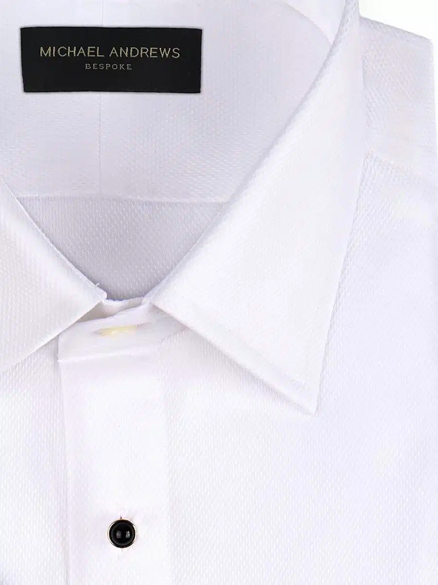 (product) White Pique Stud Front Collar Formal Shirt, close-up view