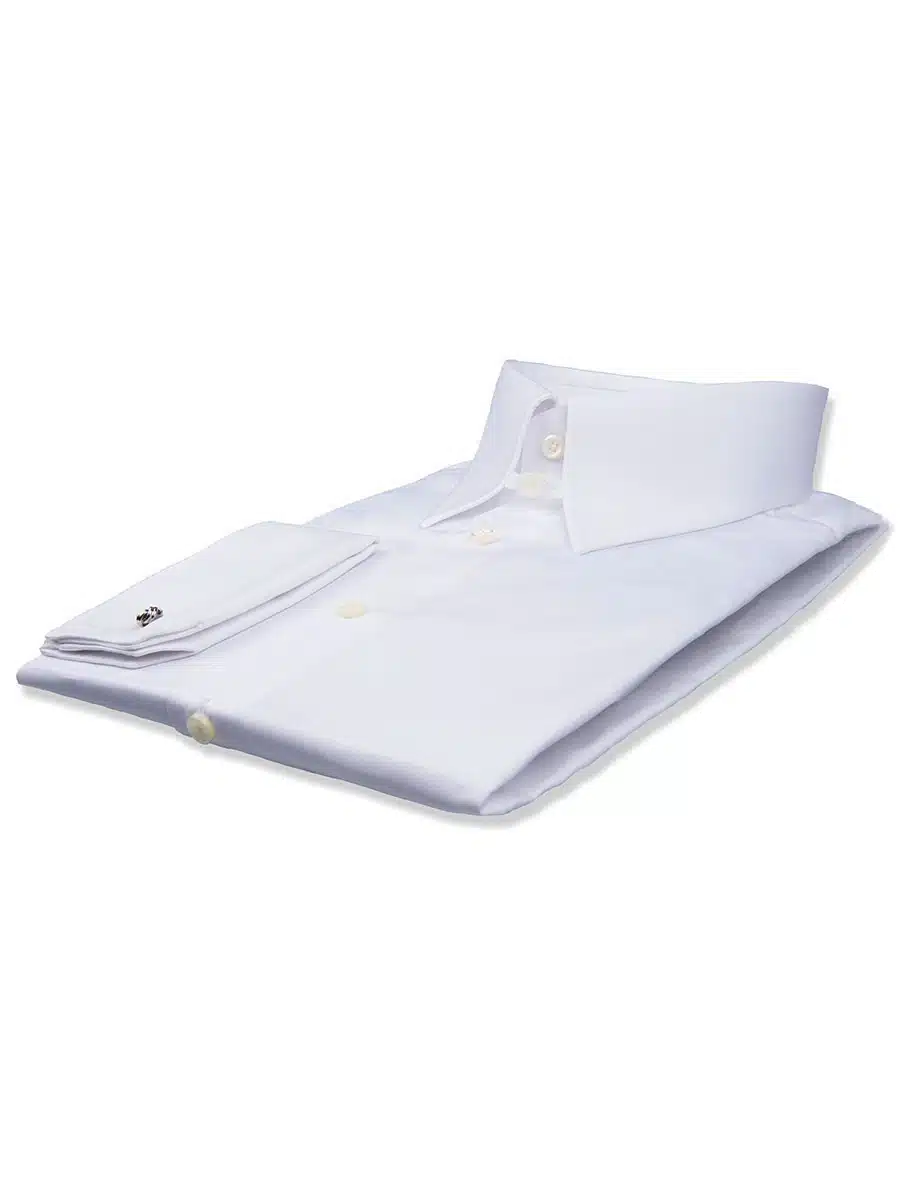 (product) White Poplin Tab Collar Shirt, folded and displayed flat