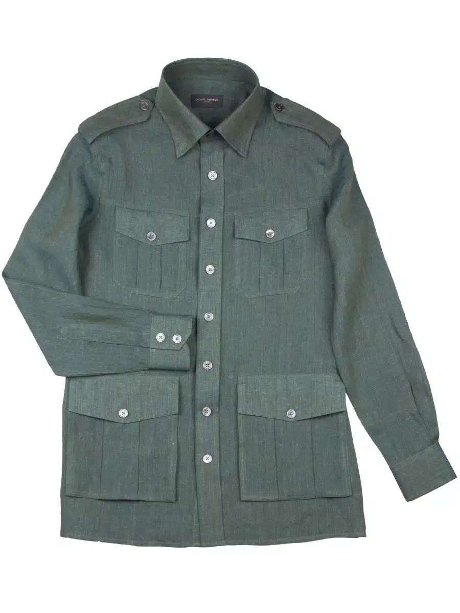(product) Green Linen Safari Shirt, full view