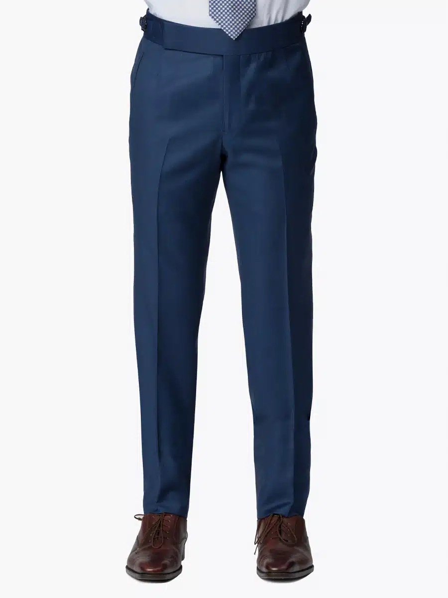 (product) Marine Blue Sharkskin Bespoke Suit, pants detail