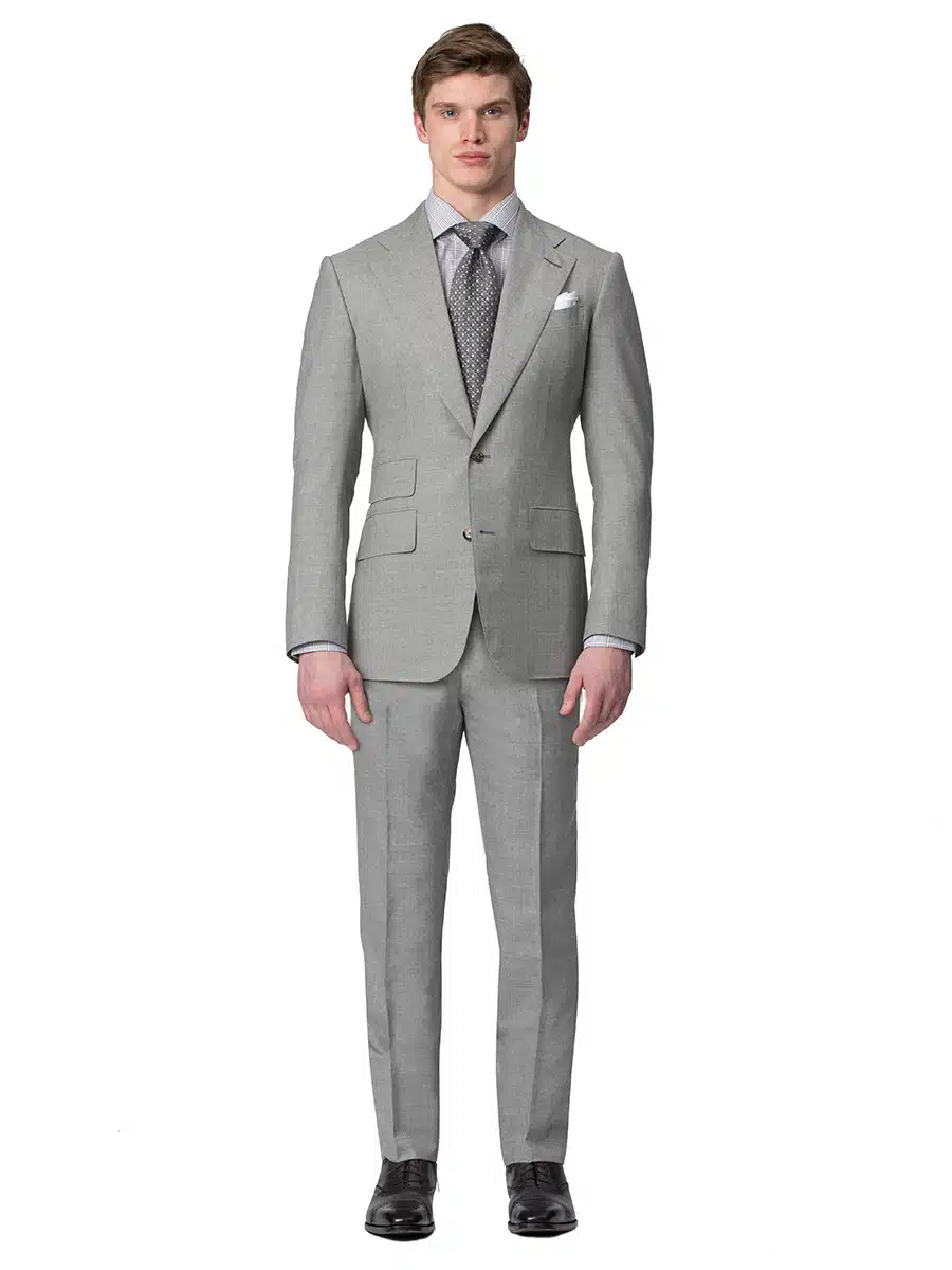 (product) MTM Light Grey Sharkskin Suit, full front view