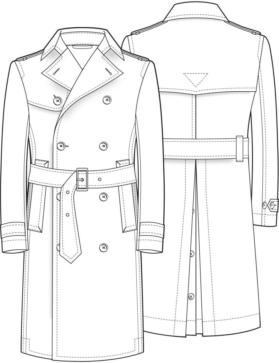 Illustration with front and back view of a trench coat