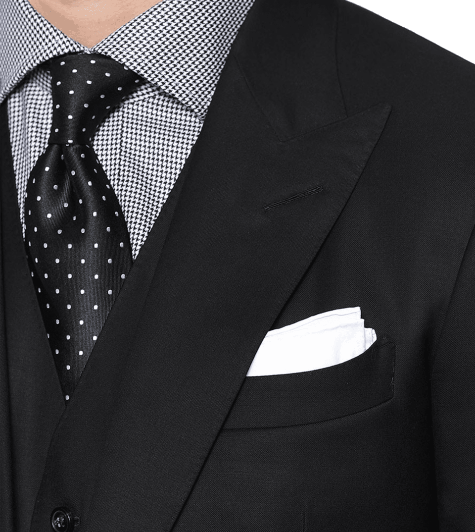 Black two-button Super 110's Bespoke Suit - Lapel Detail