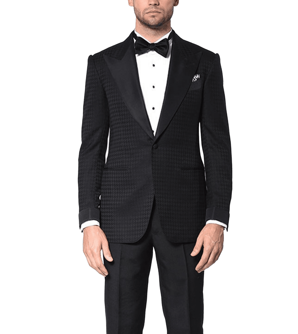 Black Houndstooth Signature Grosgrain Bespoke Tuxedo