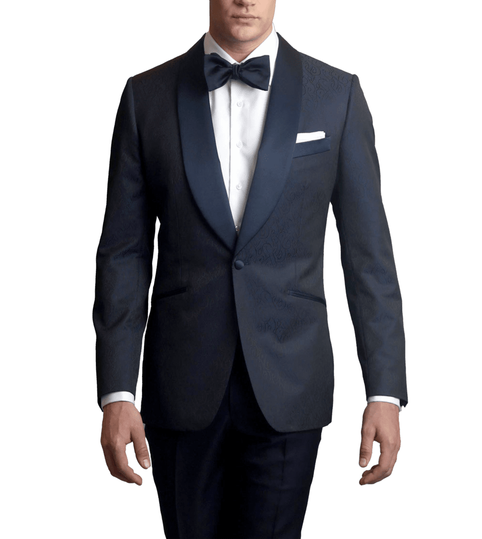 Navy Blue Geo-pattern, one-button, made-to-measure Dinner Jacket