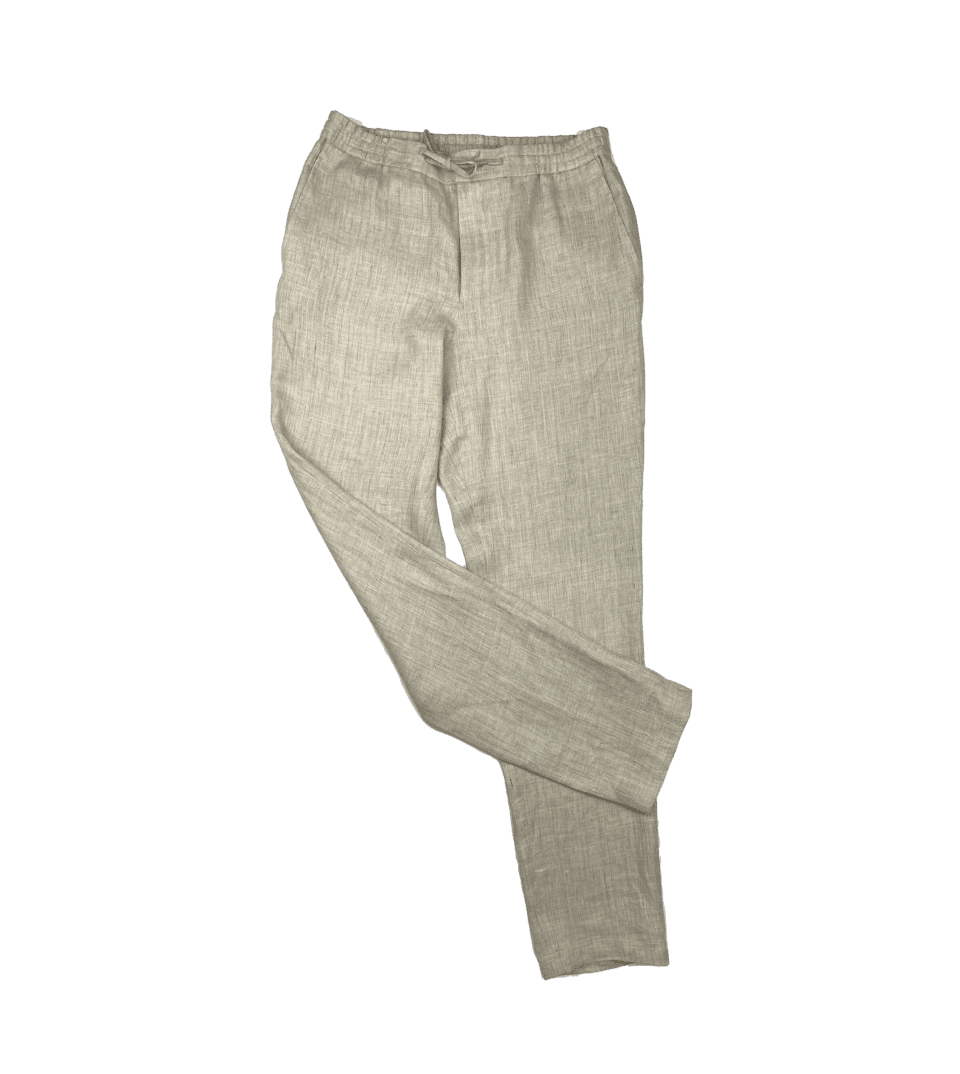 (product) Tan Linen Elastic Waist Pants