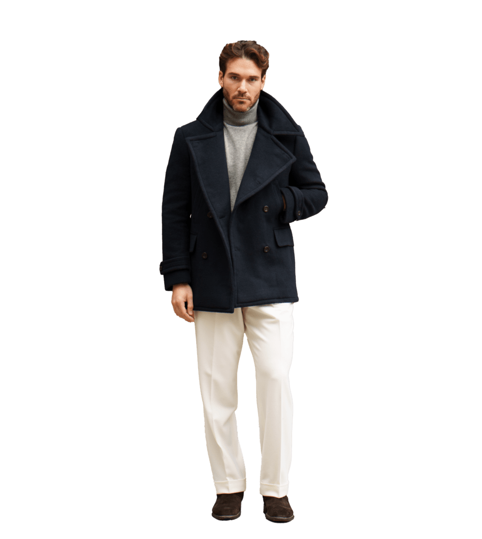 (product) Navy Solid Wool/Cashmere Pea Coat
